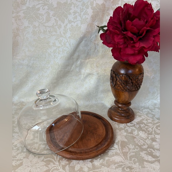 Dolphin Teakwood Base and Glass Dome Cloche - Picture 5 of 7